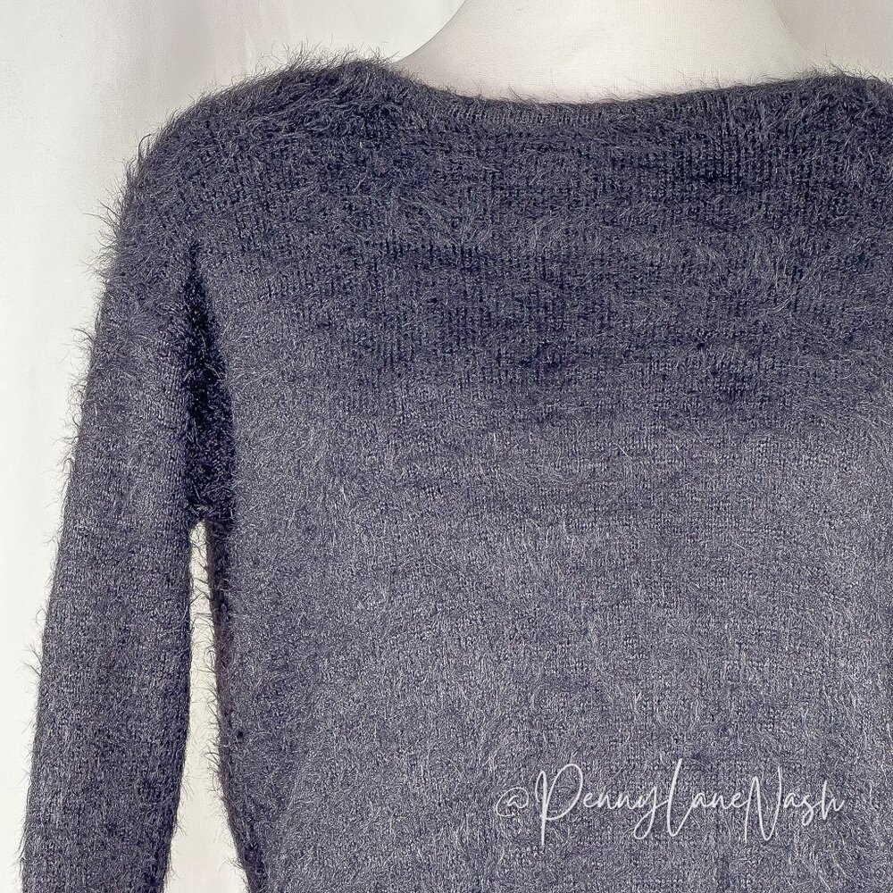 American Eagle Fuzzy Eyelash Back Surplice Sweater XS Black - Picture 4 of 11